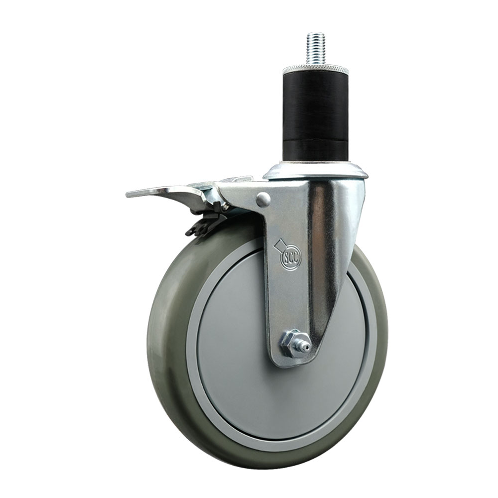 Polyurethane Expanding Stem Swivel Caster with 6 Inch Gray Wheel and 1-3/4" Stem & Total Locking Brake - 350 lbs. Capacity Per Caster - Service Caster Brand — photo 1