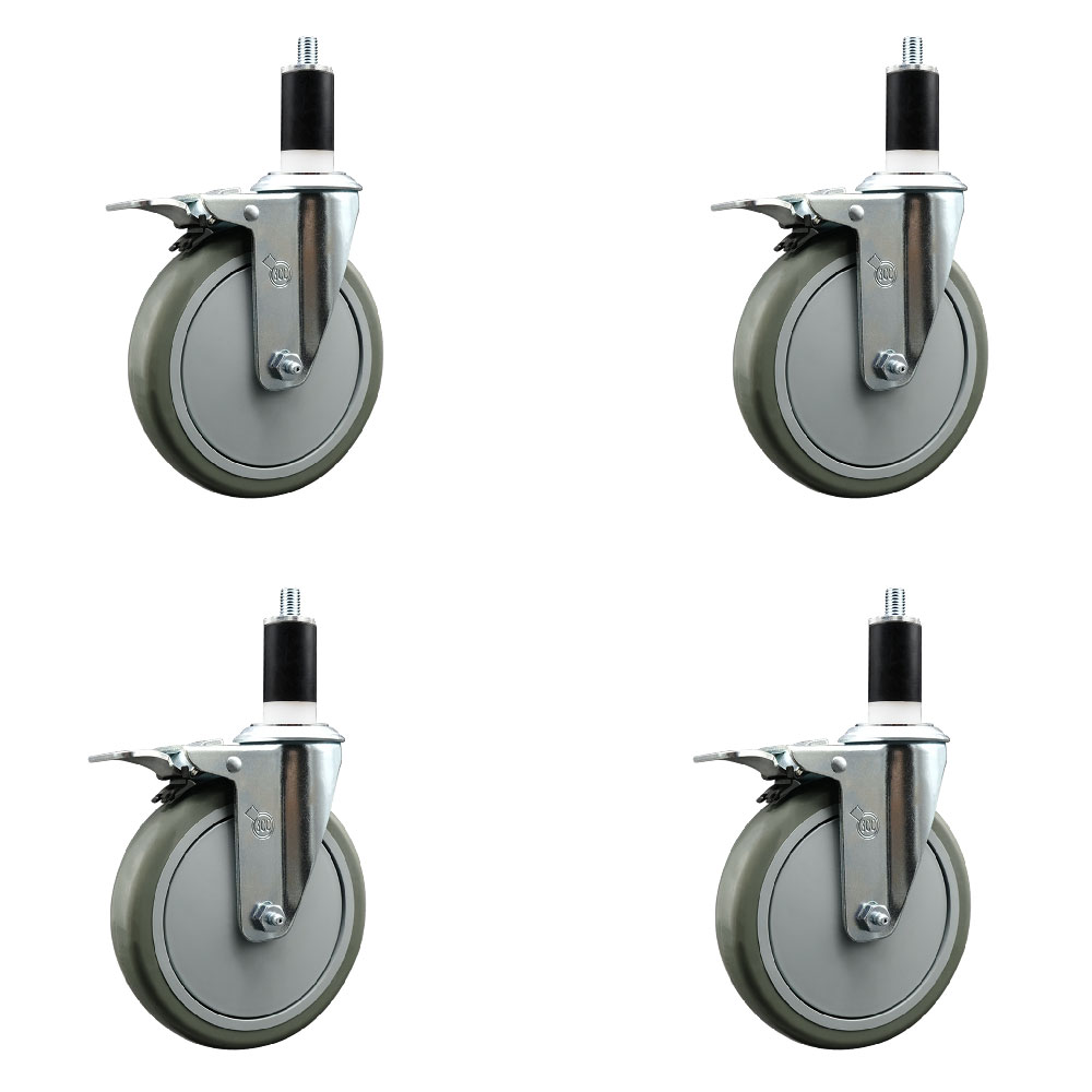 Polyurethane Swivel Expanding Stem Caster Set of 4 with 6 Inch Gray Wheels and 1-3/8" Stems - Includes 4 Swivel with Total Locking Brakes - 350 lbs. Capacity Per Caster - Service Caster Brand — photo 1