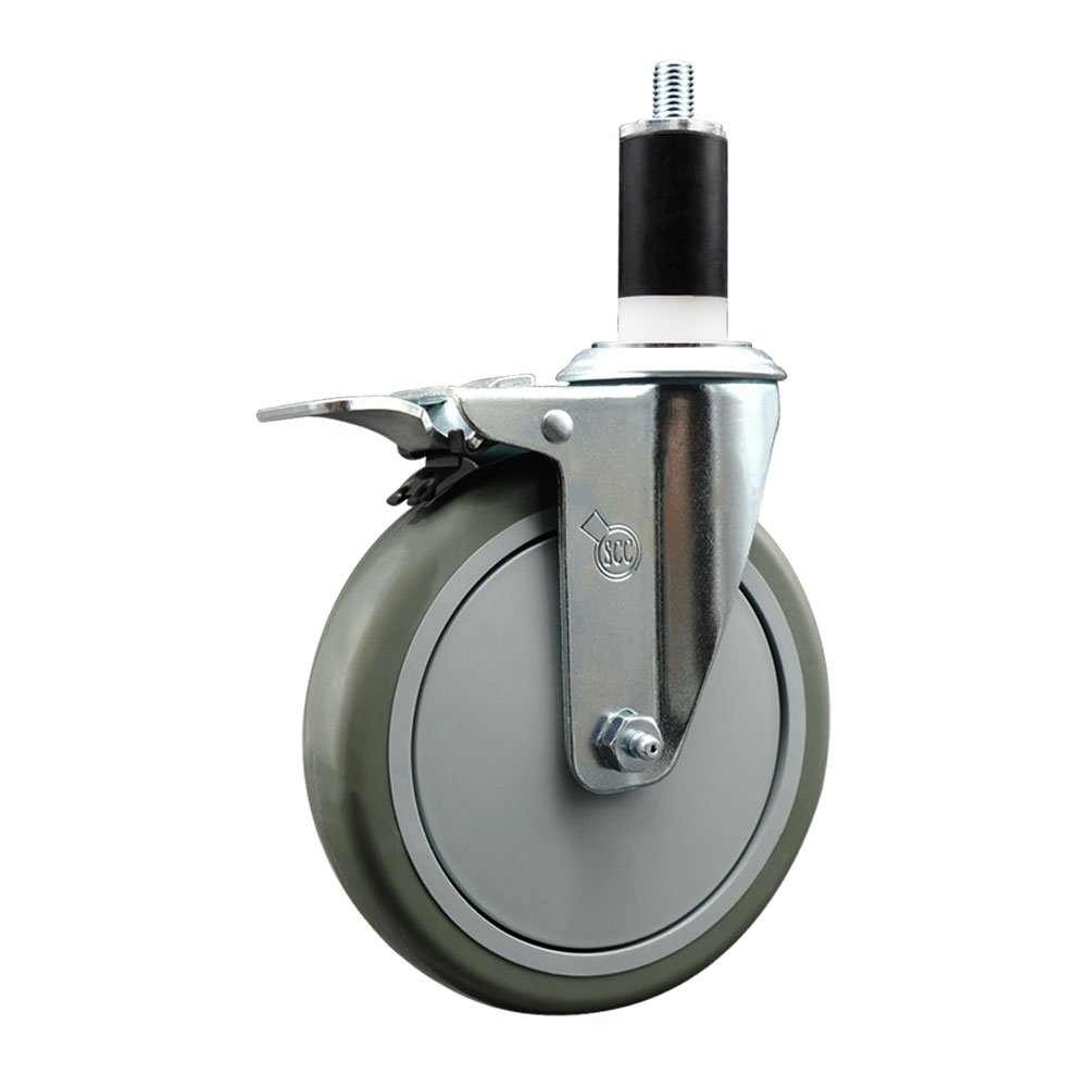 Polyurethane Expanding Stem Swivel Caster with 6 Inch Gray Wheel and 1-3/8" Stem & Total Locking Brake - 350 lbs. Capacity Per Caster - Service Caster Brand — photo 1