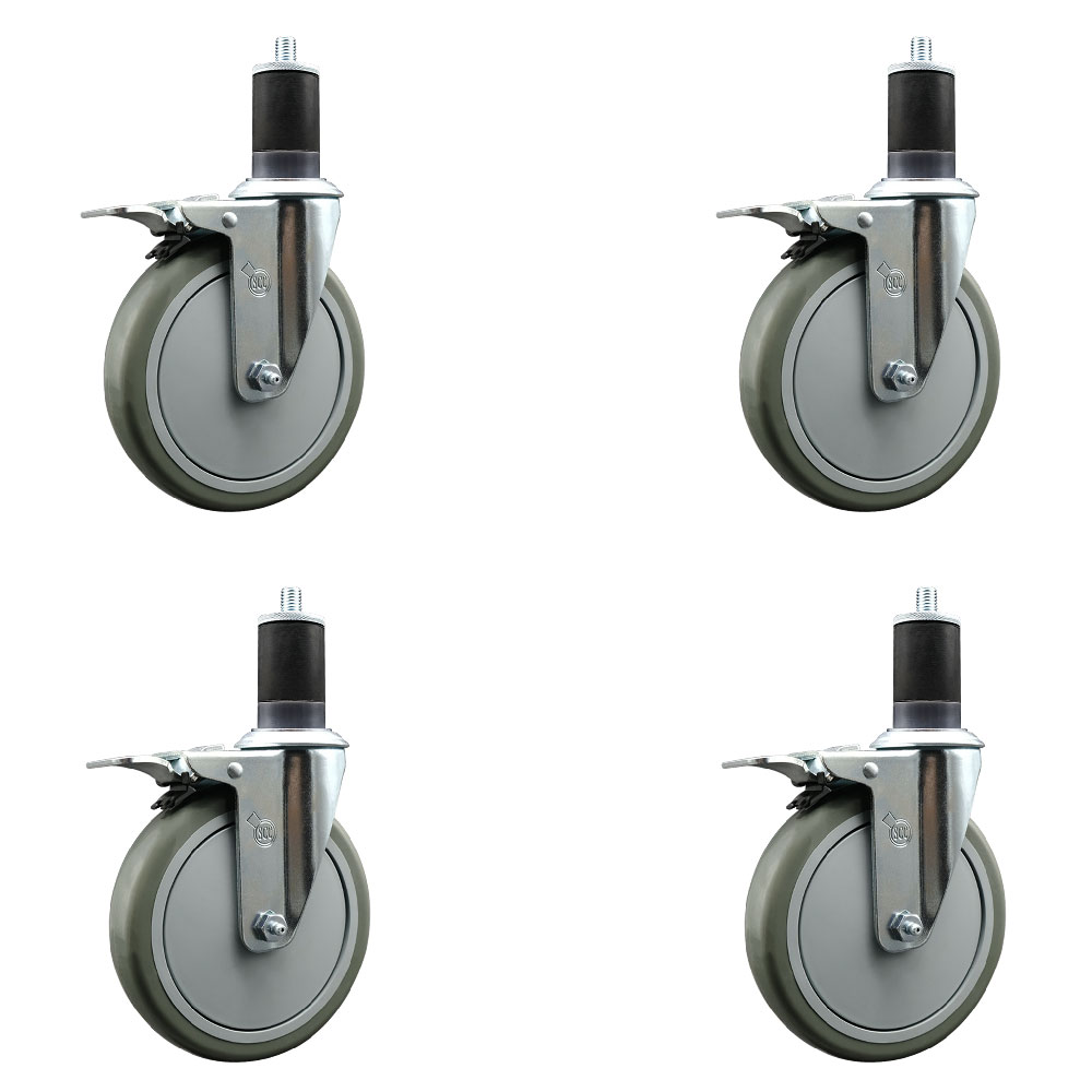 Polyurethane Swivel Expanding Stem Caster Set of 4 with 6 Inch Gray Wheels and 1-5/8" Stems - Includes 4 Swivel with Total Locking Brakes - 350 lbs. Capacity Per Caster - Service Caster Brand — photo 1