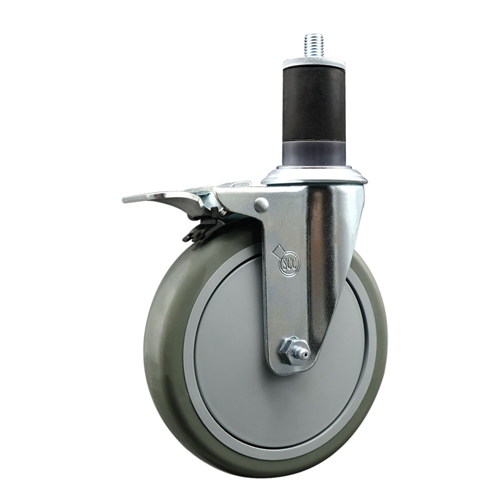 Polyurethane Expanding Stem Swivel Caster with 6 Inch Gray Wheel and 1-5/8" Stem & Total Locking Brake - 350 lbs. Capacity Per Caster - Service Caster Brand — photo 1