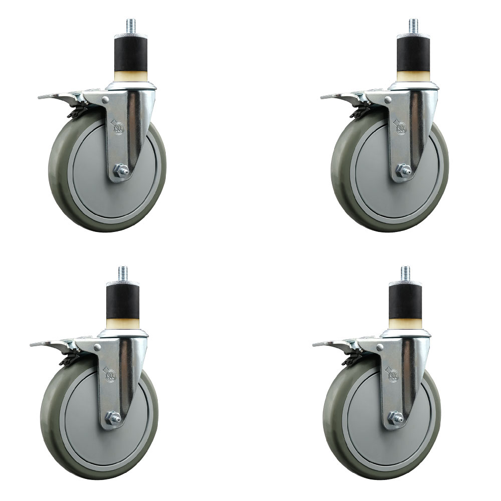 Polyurethane Swivel Expanding Stem Caster Set of 4 with 6 Inch Gray Wheels and 1-7/8" Stems - Includes 4 Swivel with Total Locking Brakes - 350 lbs. Capacity Per Caster - Service Caster Brand — photo 1
