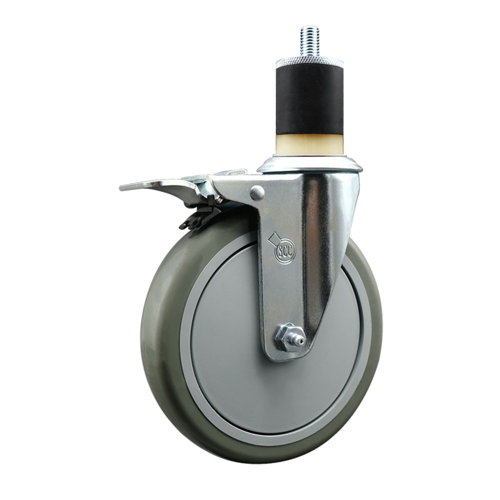 Polyurethane Expanding Stem Swivel Caster with 6 Inch Gray Wheel and 1-7/8" Stem & Total Locking Brake - 350 lbs. Capacity Per Caster - Service Caster Brand — photo 1