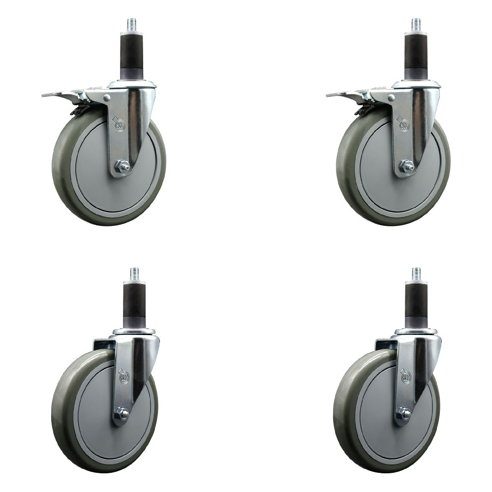 Polyurethane Swivel Expanding Stem Caster Set of 4 with 6 Inch Gray Wheels and 1-1/4" Stems - Includes 2 with Total Locking Brakes - 1400 lbs Total Capacity - Service Caster Brand — photo 1