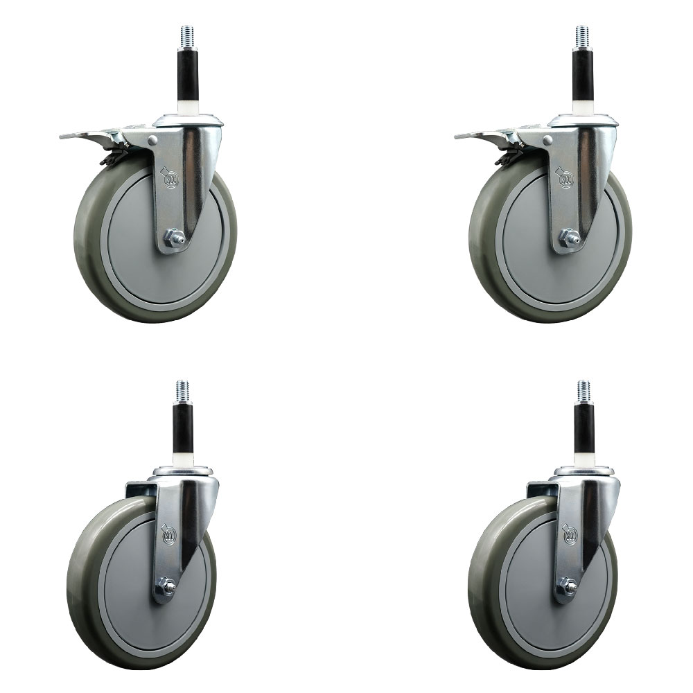 Polyurethane Swivel Expanding Stem Caster Set of 4 with 6 Inch Gray Wheels and 7/8" Stems - Includes 2 with Total Locking Brakes - 1400 lbs Total Capacity - Service Caster Brand — photo 1