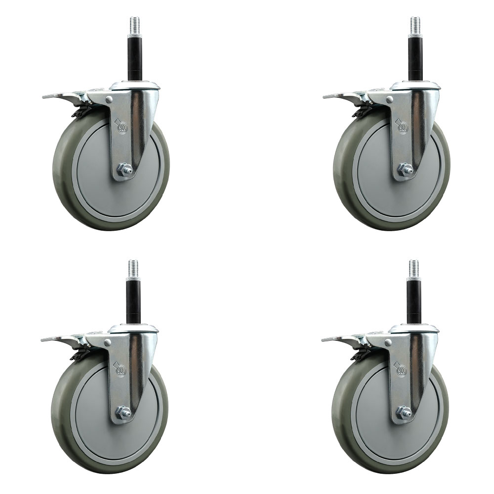 Polyurethane Swivel Expanding Stem Caster Set of 4 with 6 Inch Gray Wheels and 3/4" Stems - Includes 4 Swivel with Total Locking Brakes - 350 lbs. Capacity Per Caster - Service Caster Brand — photo 1