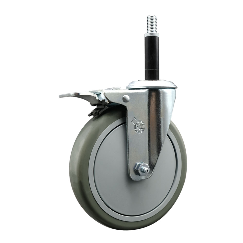 Polyurethane Expanding Stem Swivel Caster with 6 Inch Gray Wheel and 3/4" Stem & Total Locking Brake - 350 lbs. Capacity Per Caster - Service Caster Brand — photo 1