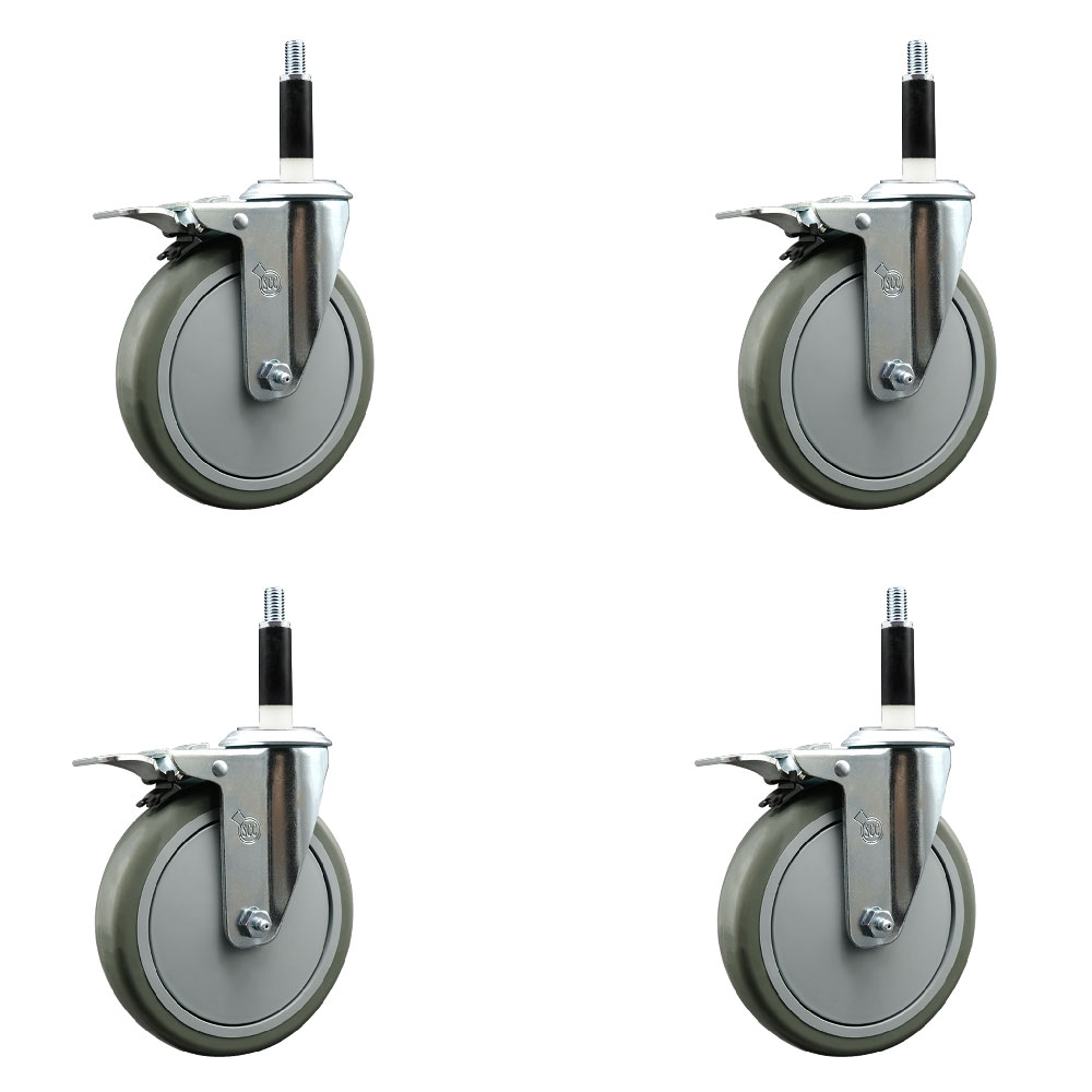 Polyurethane Swivel Expanding Stem Caster Set of 4 with 6 Inch Gray Wheels and 7/8" Stems - Includes 4 Swivel with Total Locking Brakes - 350 lbs. Capacity Per Caster - Service Caster Brand — photo 1