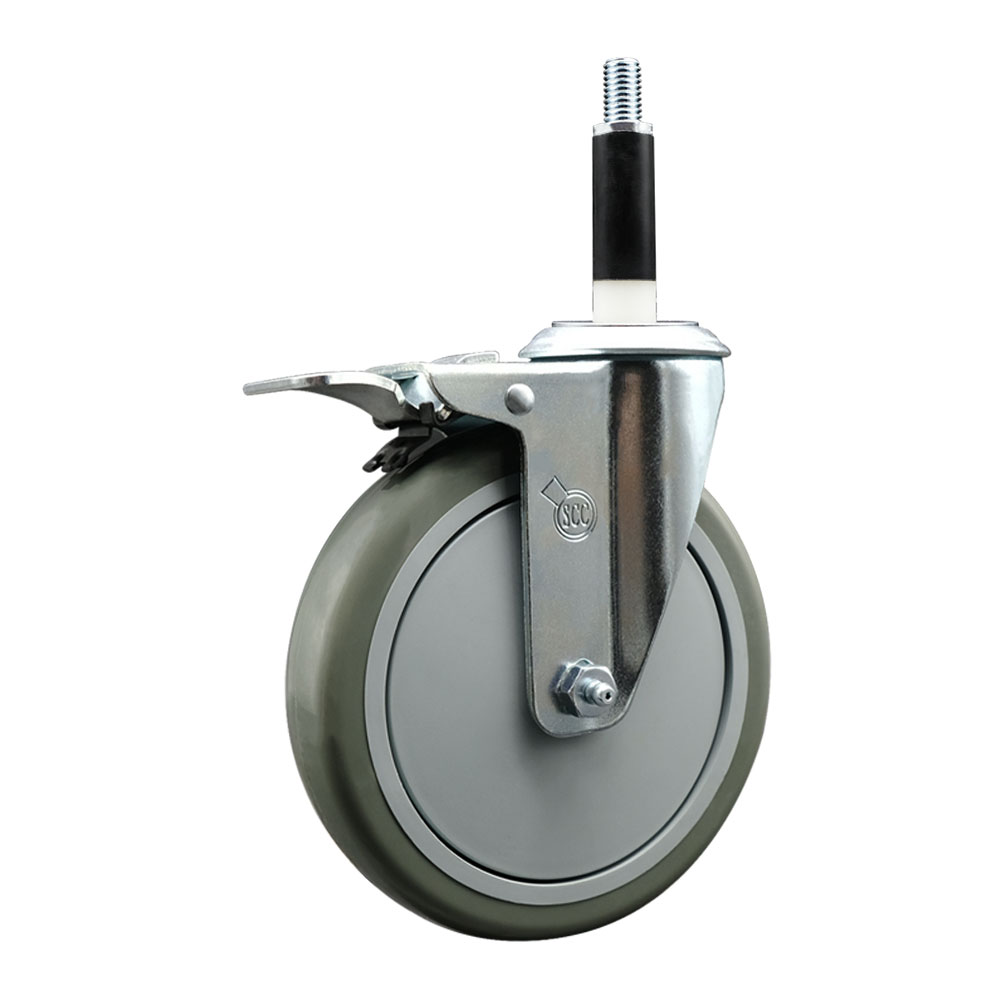 Polyurethane Expanding Stem Swivel Caster with 6 Inch Gray Wheel and 7/8" Stem & Total Locking Brake - 350 lbs. Capacity Per Caster - Service Caster Brand — photo 1