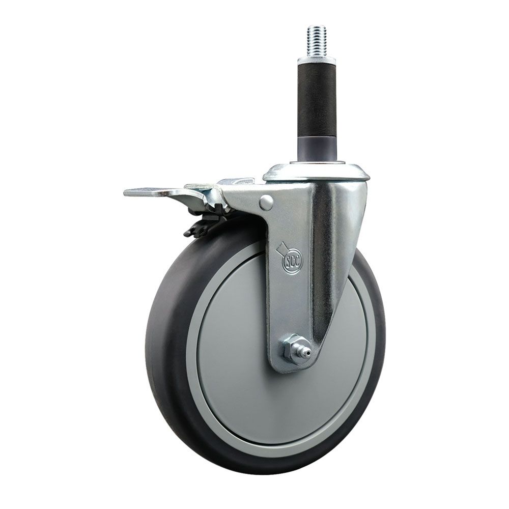 Thermoplastic Rubber Swivel Expanding Stem Swivel Caster with 6 Inch Gray Wheel and 1" Stem & Total Locking Brake - 300 lbs. Capacity Per Caster - Service Caster Brand — photo 1
