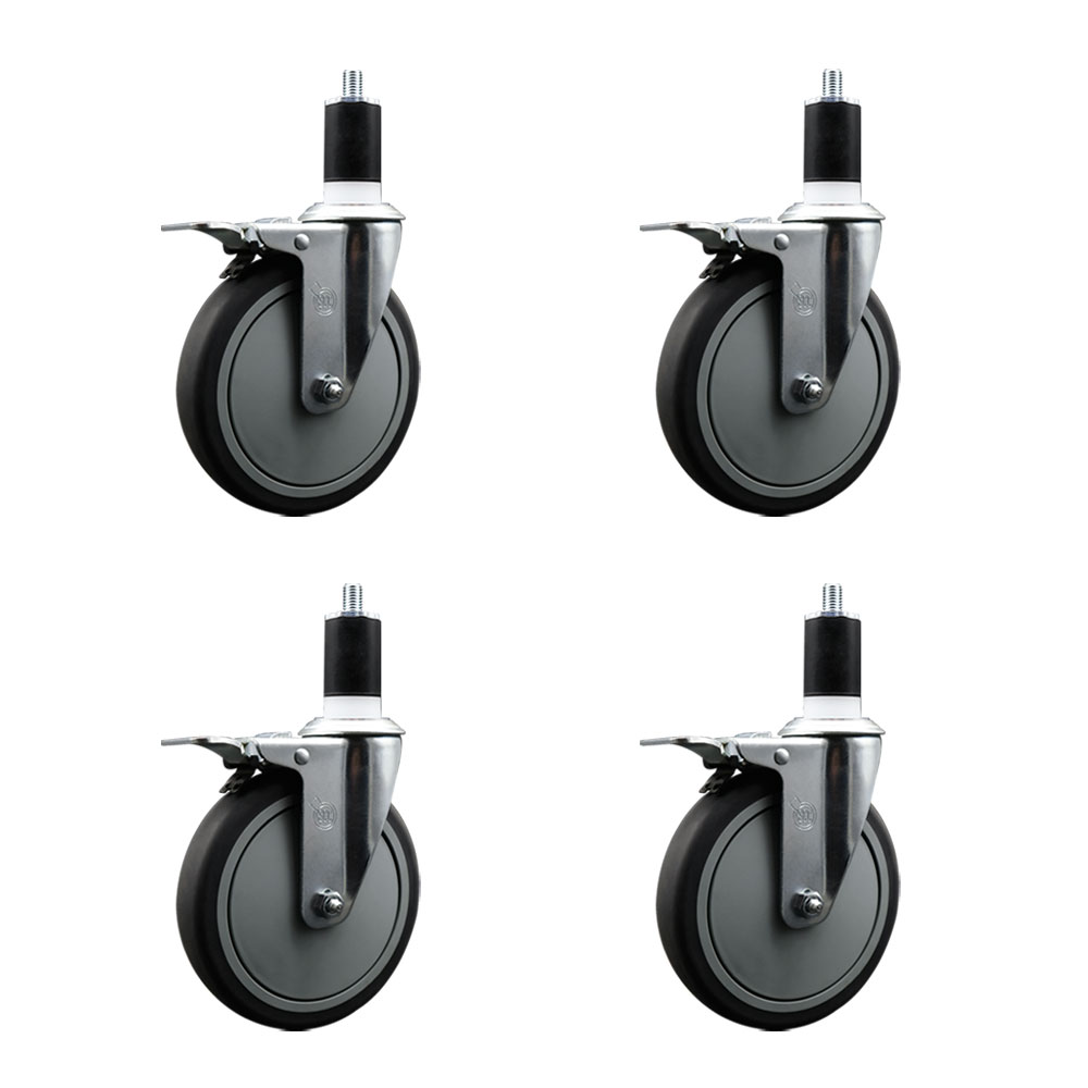 Thermoplastic Rubber Swivel Expanding Stem Caster Set of 4 with 6 Inch Gray Wheels and 1-1/2" Stems - Includes 4 Swivel with Total Locking Brakes - 300 lbs. Capacity Per Caster - Service Caster Brand — photo 1