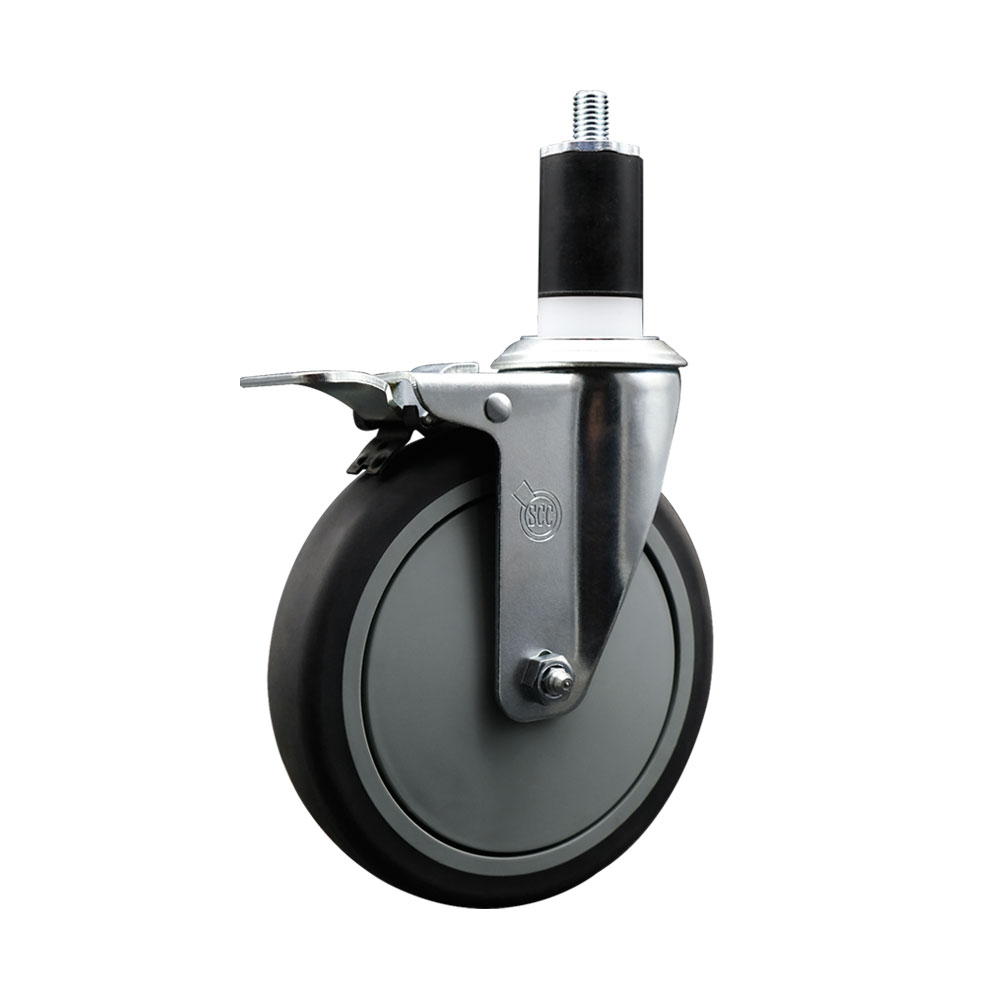 Thermoplastic Rubber Swivel Expanding Stem Swivel Caster with 6 Inch Gray Wheel and 1-1/2" Stem & Total Locking Brake - 300 lbs. Capacity Per Caster - Service Caster Brand — photo 1