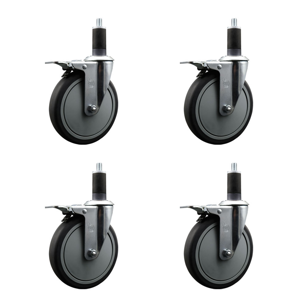 Thermoplastic Rubber Swivel Expanding Stem Caster Set of 4 with 6 Inch Gray Wheels and 1-1/4" Stems - Includes 4 Swivel with Total Locking Brakes - 300 lbs. Capacity Per Caster - Service Caster Brand — photo 1