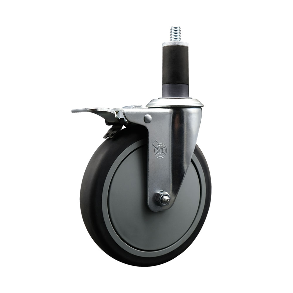 Thermoplastic Rubber Swivel Expanding Stem Swivel Caster with 6 Inch Gray Wheel and 1-1/4" Stem & Total Locking Brake - 300 lbs. Capacity Per Caster - Service Caster Brand — photo 1