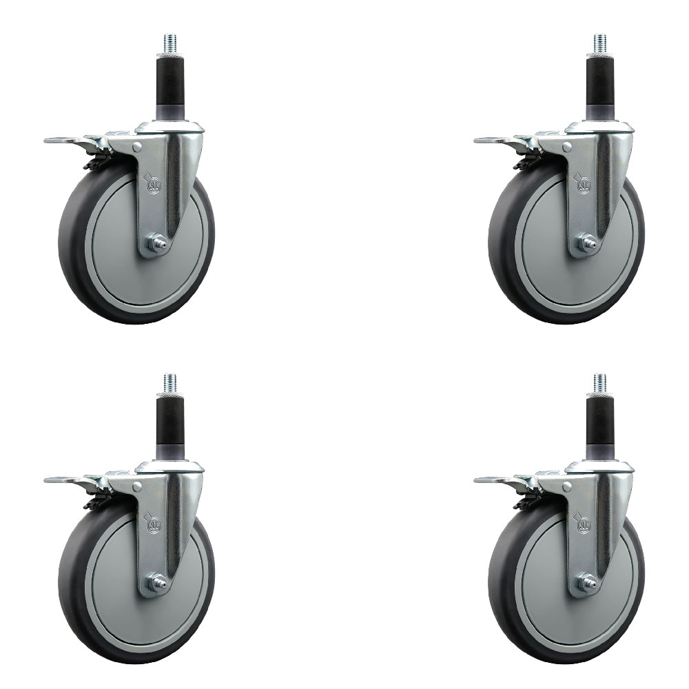 Thermoplastic Rubber Swivel Expanding Stem Caster Set of 4 with 6 Inch Gray Wheels and 1-1/8" Stems - Includes 4 Swivel with Total Locking Brakes - 300 lbs. Capacity Per Caster - Service Caster Brand — photo 1