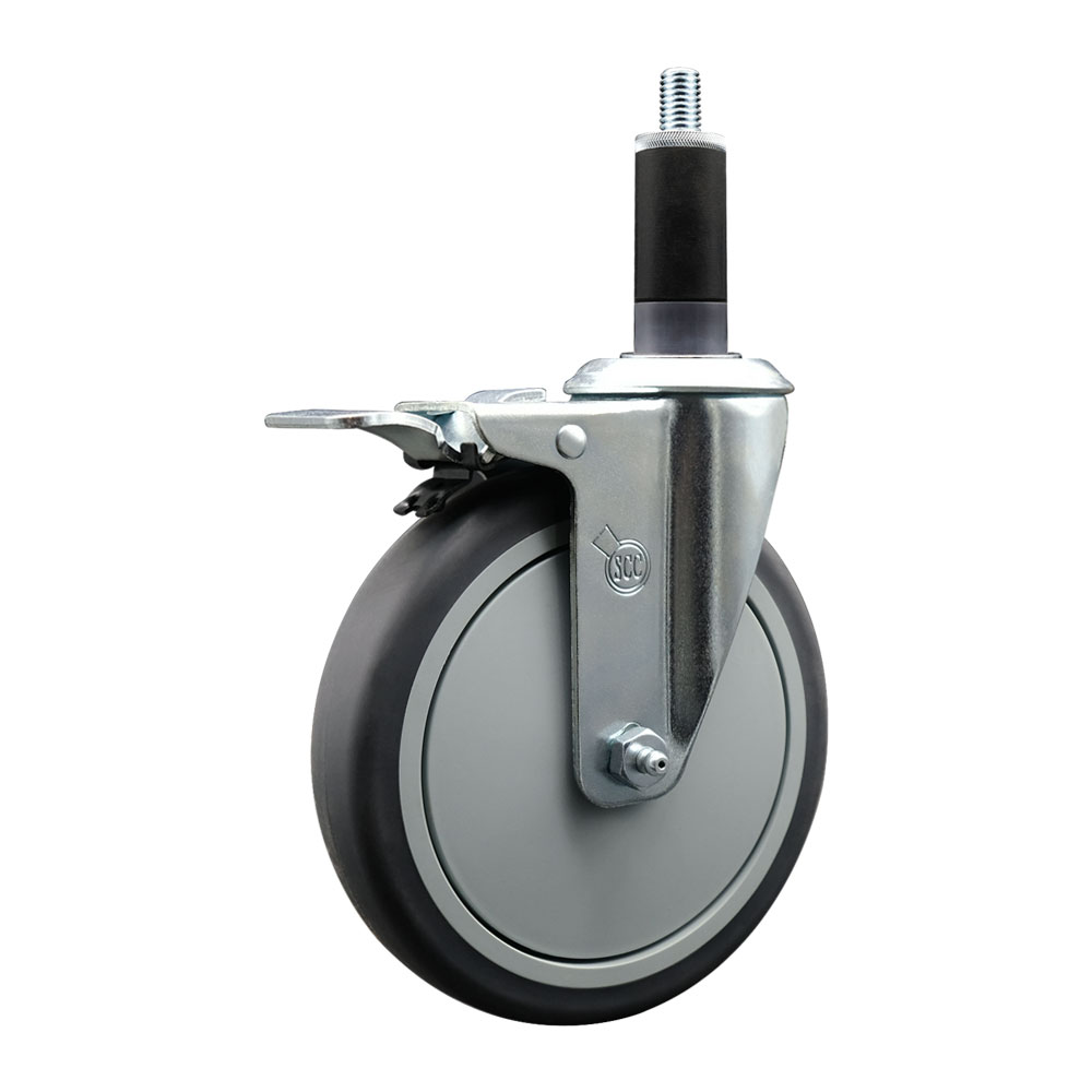 Thermoplastic Rubber Swivel Expanding Stem Swivel Caster with 6 Inch Gray Wheel and 1-1/8" Stem & Total Locking Brake - 300 lbs. Capacity Per Caster - Service Caster Brand — photo 1