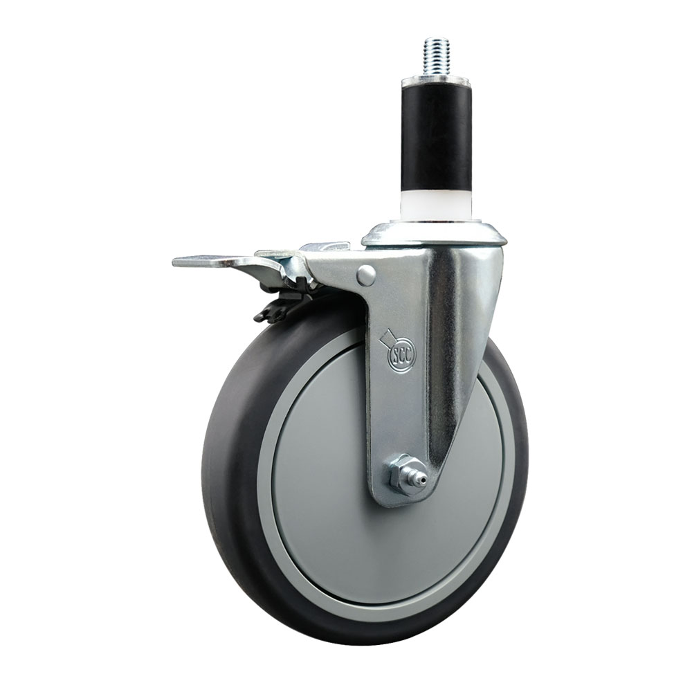 Thermoplastic Rubber Swivel Expanding Stem Swivel Caster with 6 Inch Gray Wheel and 1-3/4" Stem & Total Locking Brake - 300 lbs. Capacity Per Caster - Service Caster Brand — photo 1
