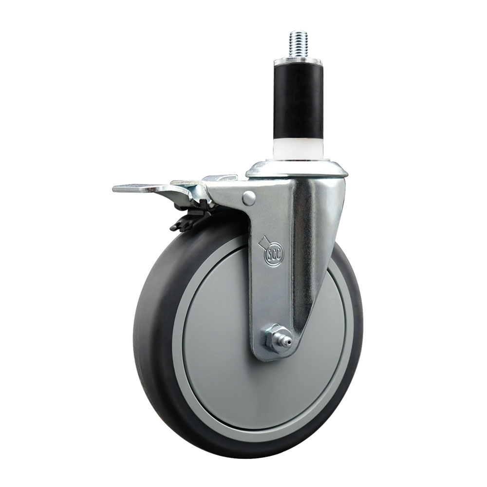 Thermoplastic Rubber Swivel Expanding Stem Swivel Caster with 6 Inch Gray Wheel and 1-3/8" Stem & Total Locking Brake - 300 lbs. Capacity Per Caster - Service Caster Brand — photo 1