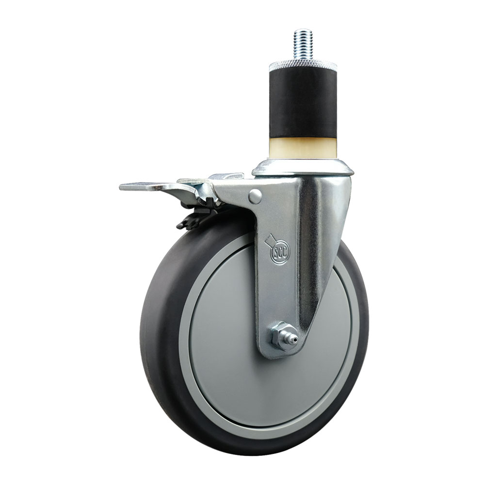 Thermoplastic Rubber Swivel Expanding Stem Swivel Caster with 6 Inch Gray Wheel and 1-7/8" Stem & Total Locking Brake - 300 lbs. Capacity Per Caster - Service Caster Brand — photo 1
