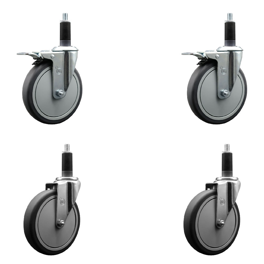 Thermoplastic Rubber Swivel Expanding Stem Caster Set of 4 with 6 Inch Gray Wheels and 1-1/8" Stems - Includes 2 with Total Locking Brakes - 1200 lbs Total Capacity - Service Caster Brand — photo 1