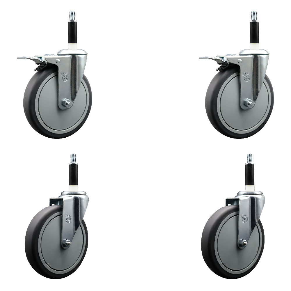 Thermoplastic Rubber Swivel Expanding Stem Caster Set of 4 with 6 Inch Gray Wheels and 7/8" Stems - Includes 2 with Total Locking Brakes - 1200 lbs Total Capacity - Service Caster Brand — photo 1