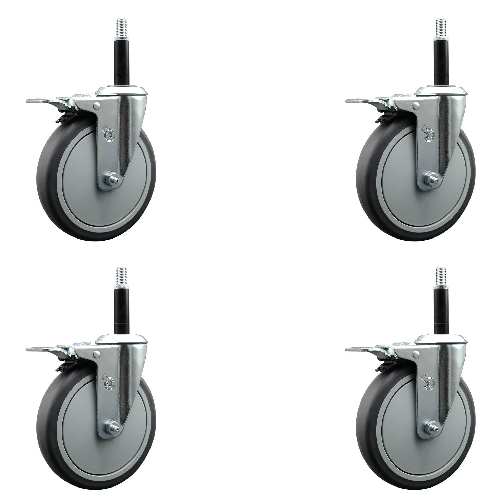 Thermoplastic Rubber Swivel Expanding Stem Caster Set of 4 with 6 Inch Gray Wheels and 3/4" Stems - Includes 4 Swivel with Total Locking Brakes - 300 lbs. Capacity Per Caster - Service Caster Brand — photo 1