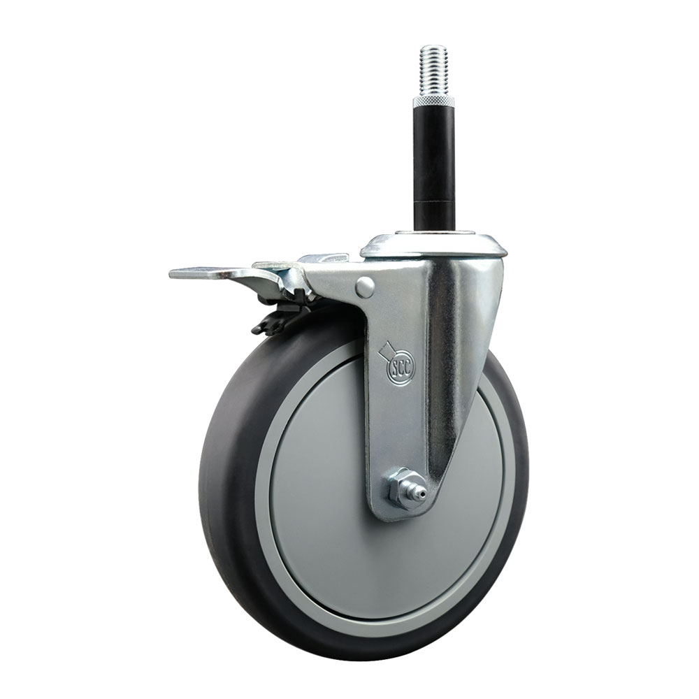 Thermoplastic Rubber Swivel Expanding Stem Swivel Caster with 6 Inch Gray Wheel and 3/4" Stem & Total Locking Brake - 300 lbs. Capacity Per Caster - Service Caster Brand — photo 1