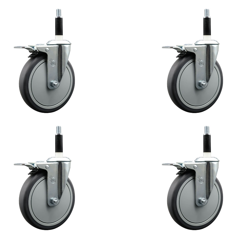 Thermoplastic Rubber Swivel Expanding Stem Caster Set of 4 with 6 Inch Gray Wheels and 7/8" Stems - Includes 4 Swivel with Total Locking Brakes - 300 lbs. Capacity Per Caster - Service Caster Brand — photo 1