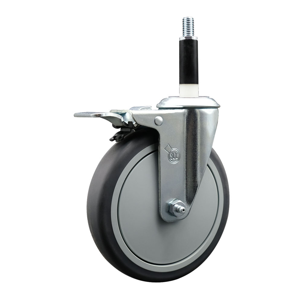 Thermoplastic Rubber Swivel Expanding Stem Swivel Caster with 6 Inch Gray Wheel and 7/8" Stem & Total Locking Brake - 300 lbs. Capacity Per Caster - Service Caster Brand — photo 1