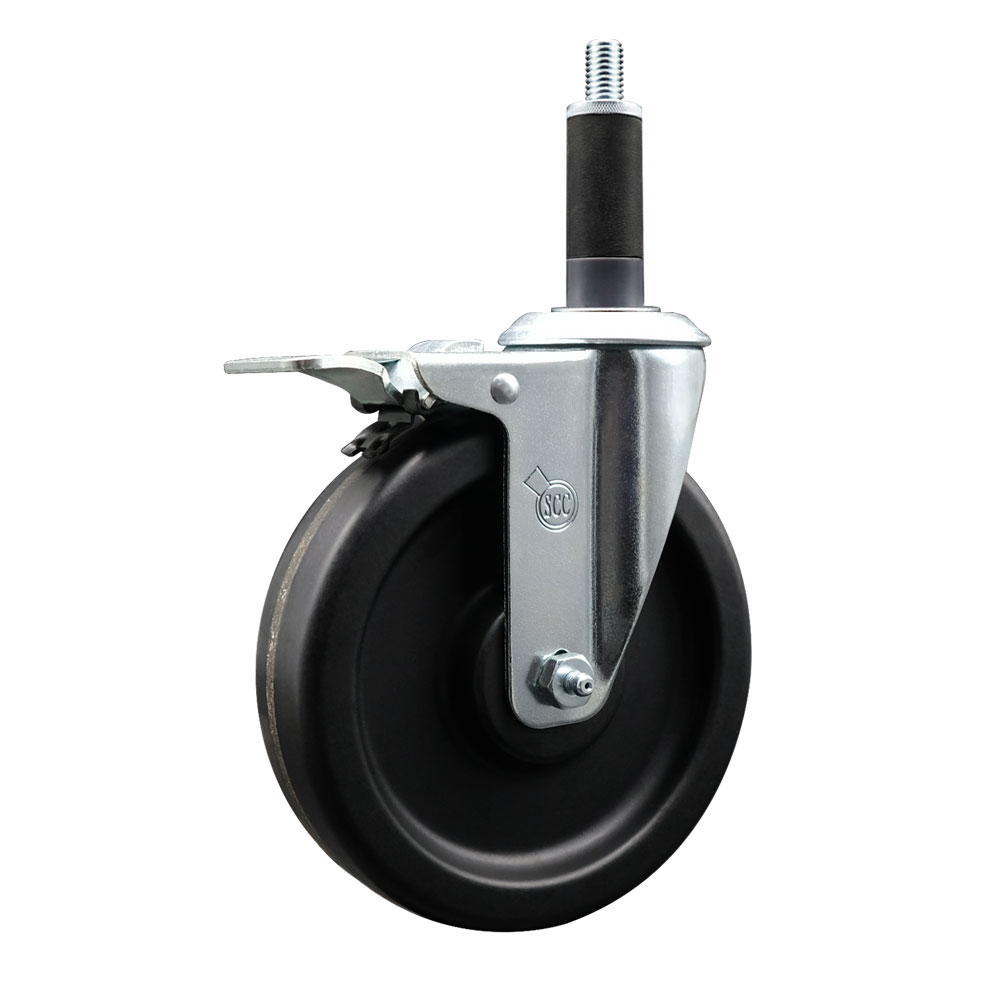 Phenolic Swivel Expanding Stem Caster w/Roller Bearing - 6" x 1.5" Black Wheel and 1" Stem & Total Locking Brake - 300 lbs Capacity/Caster - Service Caster Brand — photo 1