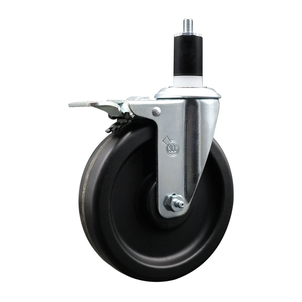 Phenolic Swivel Expanding Stem Caster w/Roller Bearing - 6" x 1.5" Black Wheel and 1-1/2" Stem & Total Locking Brake - 300 lbs Capacity/Caster - Service Caster Brand — photo 1