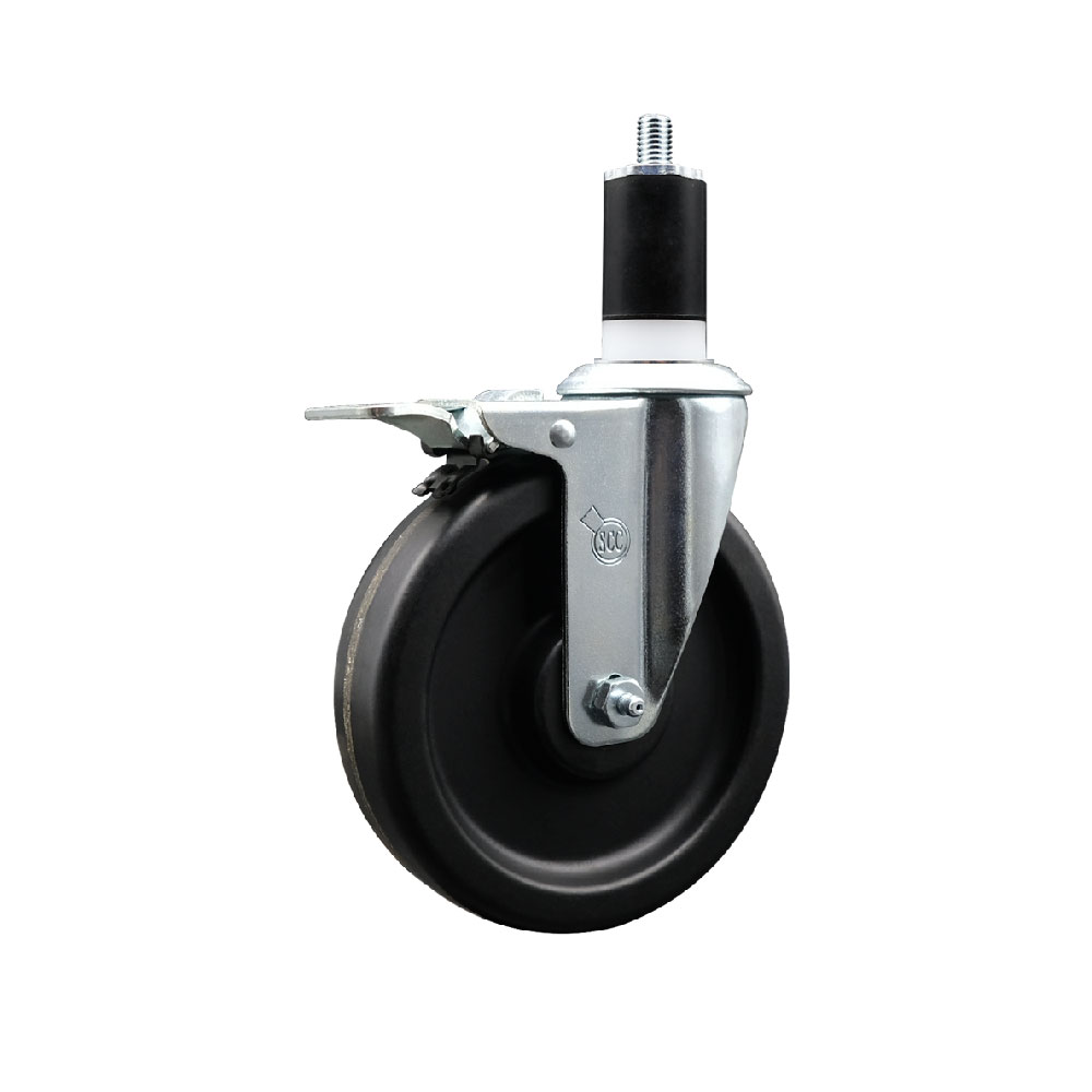 Phenolic Swivel Expanding Stem Swivel Caster with 6 Inch Black Wheel and 1-1/2" Stem & Total Locking Brake - 300 lbs. Capacity Per Caster - Service Caster Brand — photo 1