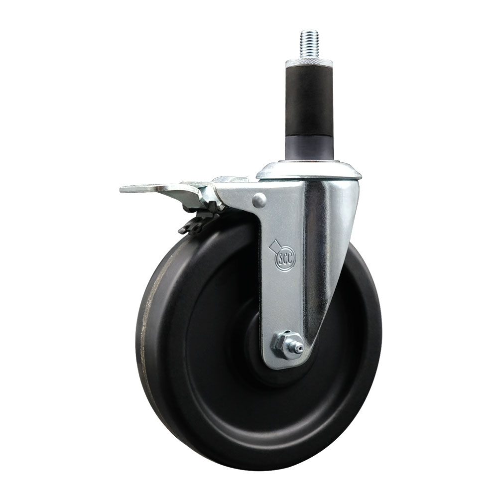 Phenolic Swivel Expanding Stem Caster w/Roller Bearing - 6" x 1.5" Black Wheel and 1-1/4" Stem & Total Locking Brake - 300 lbs Capacity/Caster - Service Caster Brand — photo 1