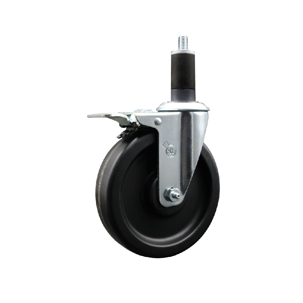 Phenolic Swivel Expanding Stem Swivel Caster with 6 Inch Black Wheel and 1-1/4" Stem & Total Locking Brake - 300 lbs. Capacity Per Caster - Service Caster Brand — photo 1