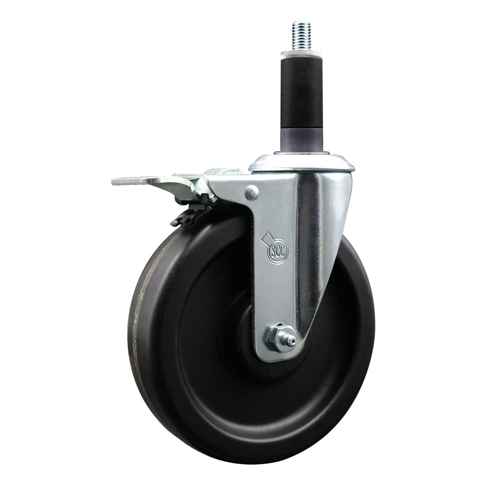 Phenolic Swivel Expanding Stem Caster w/Roller Bearing - 6" x 1.5" Black Wheel and 1-1/8" Stem & Total Locking Brake - 300 lbs Capacity/Caster - Service Caster Brand — photo 1