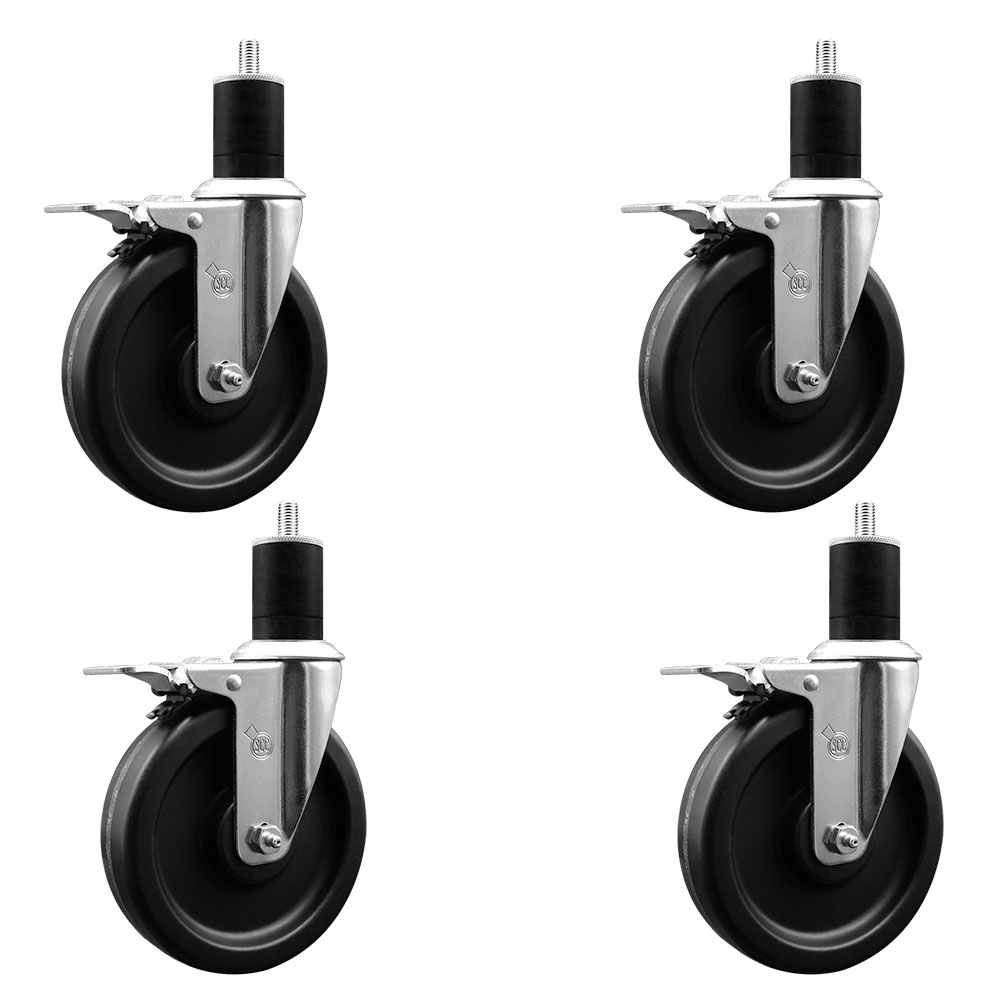 Phenolic Swivel Expanding Stem Caster Set of 4 with Roller Bearings - 6" x 1.5" Black Wheels and 1-3/4" Stems - Includes 4 with Total Lock Brakes - 1200 lbs Total Capacity - Service Caster Brand — photo 1
