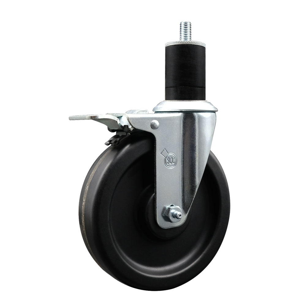 Phenolic Swivel Expanding Stem Swivel Caster with 6 Inch Black Wheel and 1-3/4" Stem & Total Locking Brake - 300 lbs. Capacity Per Caster - Service Caster Brand — photo 1