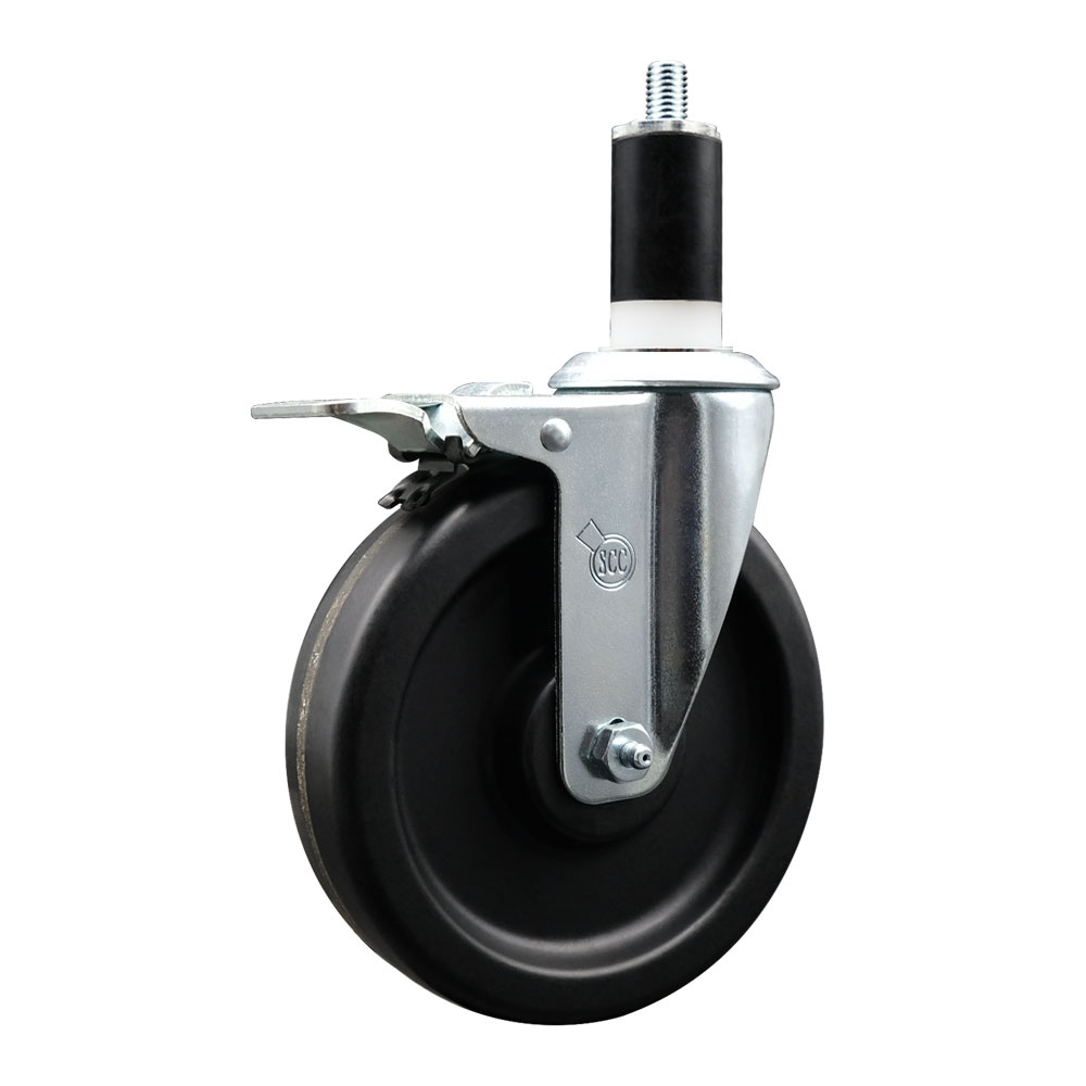 Phenolic Swivel Expanding Stem Swivel Caster with 6 Inch Black Wheel and 1-3/8" Stem & Total Locking Brake - 300 lbs. Capacity Per Caster - Service Caster Brand — photo 1