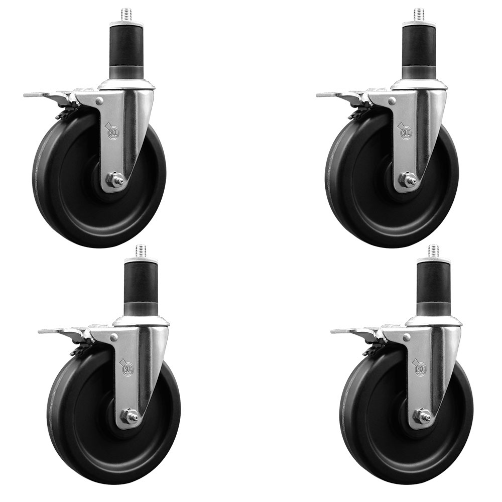Phenolic Swivel Expanding Stem Caster Set of 4 with Roller Bearings - 6" x 1.5" Black Wheels and 1-5/8" Stems - Includes 4 with Total Lock Brakes - 1200 lbs Total Capacity - Service Caster Brand — photo 1