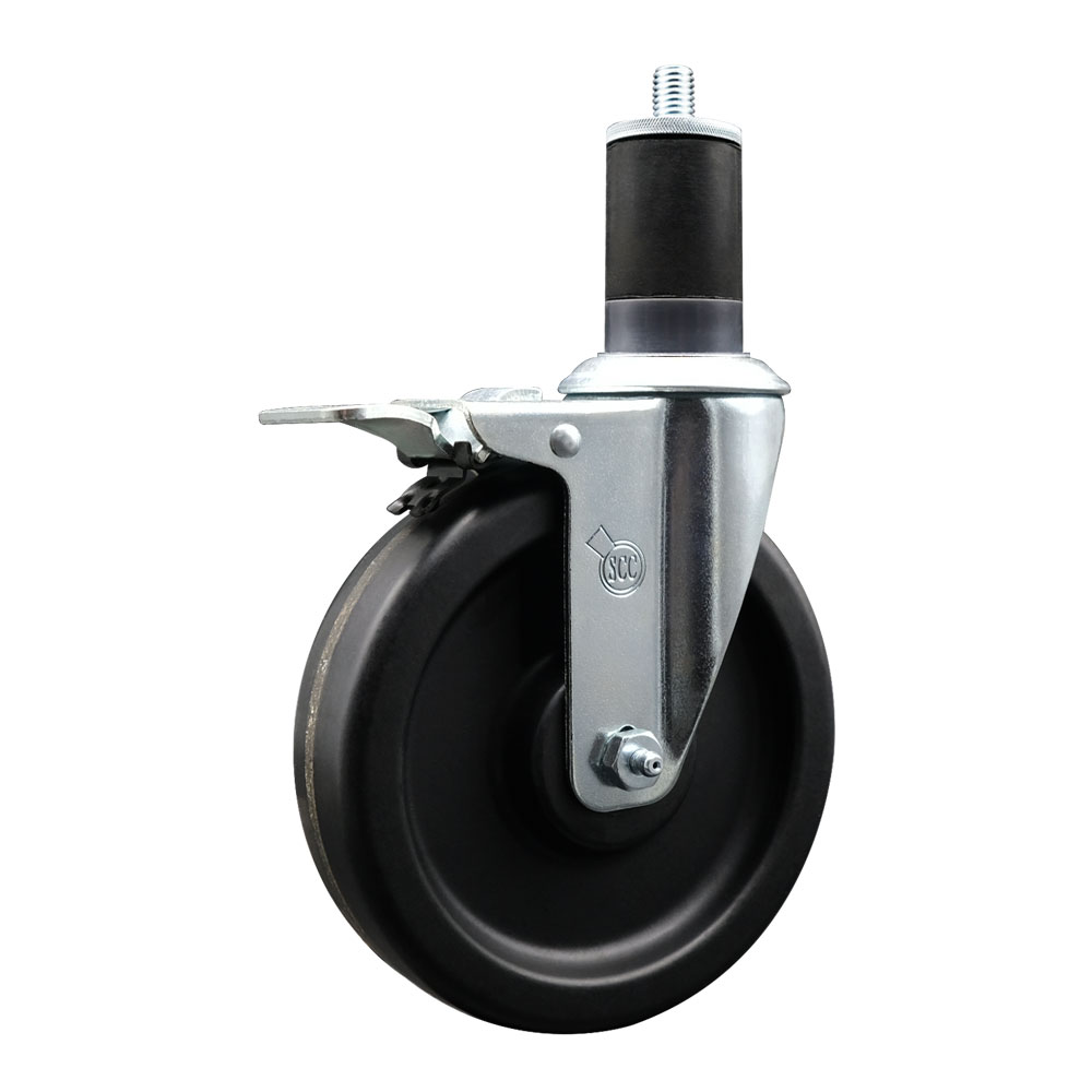 Phenolic Swivel Expanding Stem Swivel Caster with 6 Inch Black Wheel and 1-5/8" Stem & Total Locking Brake - 300 lbs. Capacity Per Caster - Service Caster Brand — photo 1