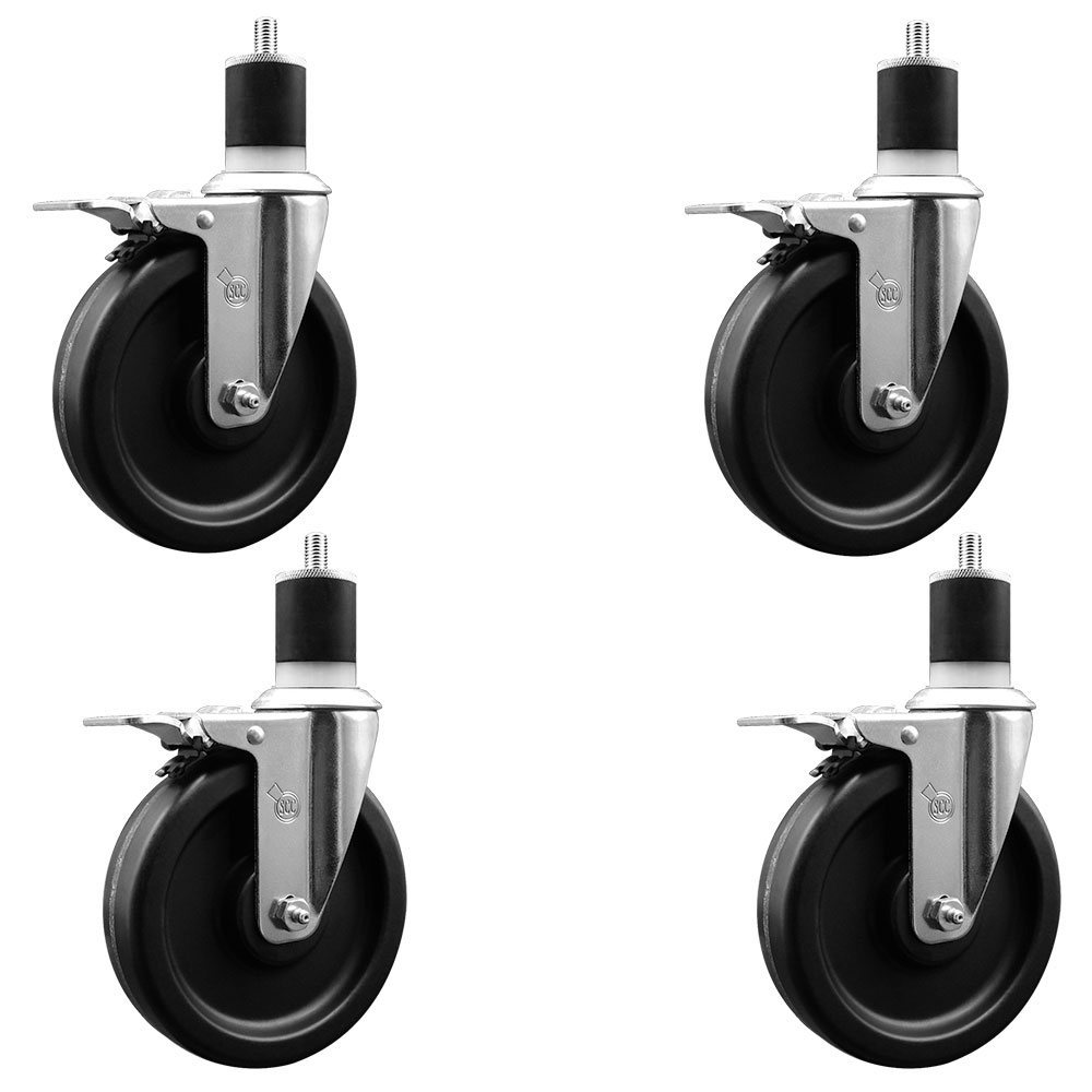 Phenolic Swivel Expanding Stem Caster Set of 4 with Roller Bearings - 6" x 1.5" Black Wheels and 1-7/8" Stems - Includes 4 with Total Lock Brakes - 1200 lbs Total Capacity - Service Caster Brand — photo 1