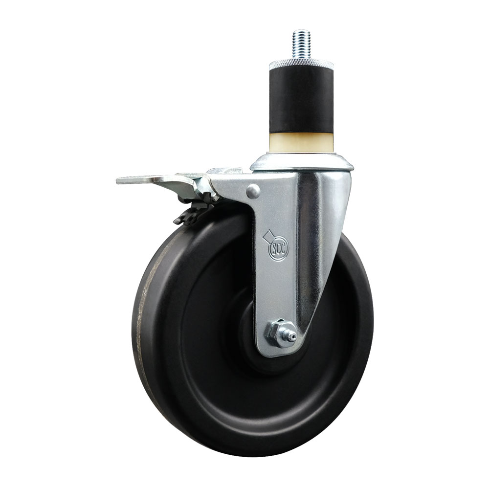 Phenolic Swivel Expanding Stem Swivel Caster with 6 Inch Black Wheel and 1-7/8" Stem & Total Locking Brake - 300 lbs. Capacity Per Caster - Service Caster Brand — photo 1