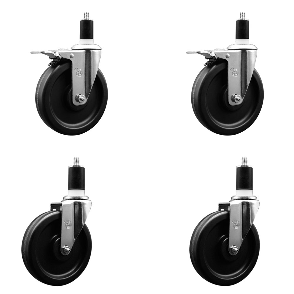 Phenolic Swivel Expanding Stem Caster Set of 4 with 6 Inch Black Wheels and 1-1/2" Stems - Includes 2 with Total Locking Brakes - 1200 lbs Total Capacity - Service Caster Brand — photo 1