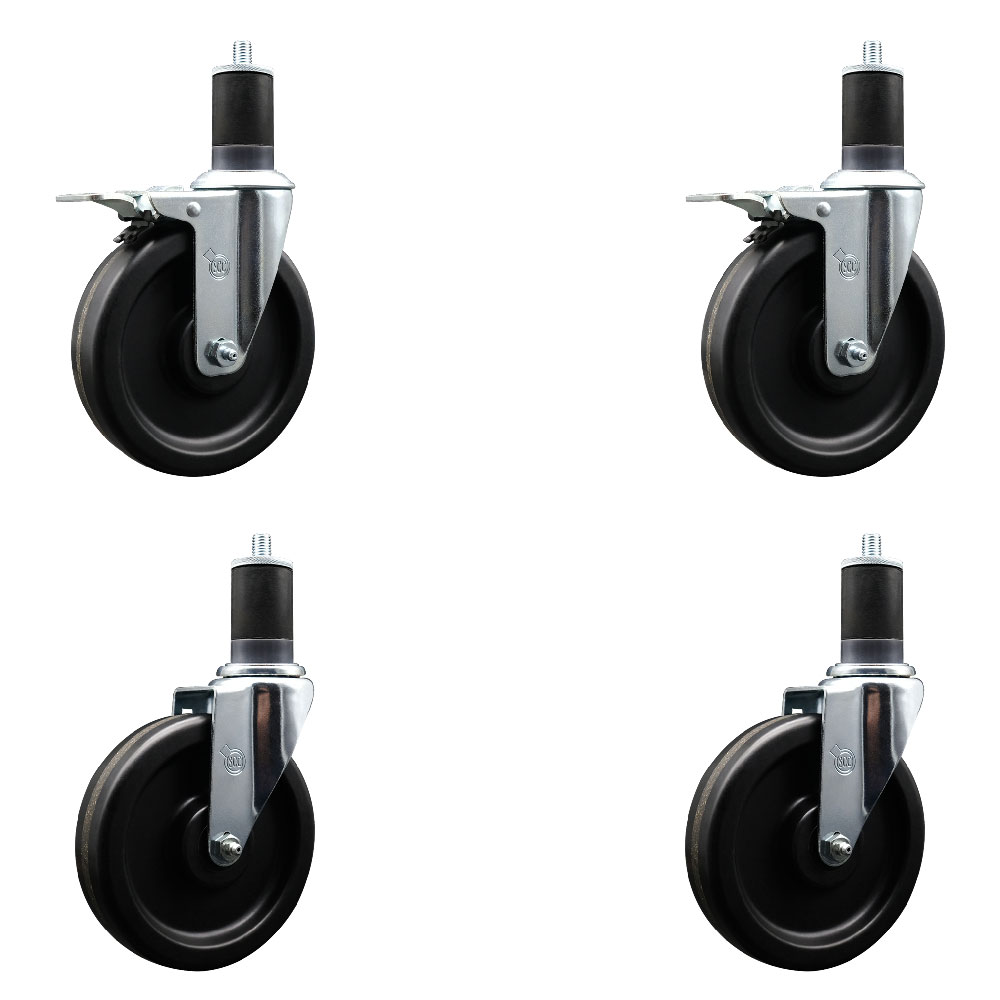 Phenolic Swivel Expanding Stem Caster Set of 4 with 6 Inch Black Wheels and 1-5/8" Stems - Includes 2 with Total Locking Brakes - 1200 lbs Total Capacity - Service Caster Brand — photo 1
