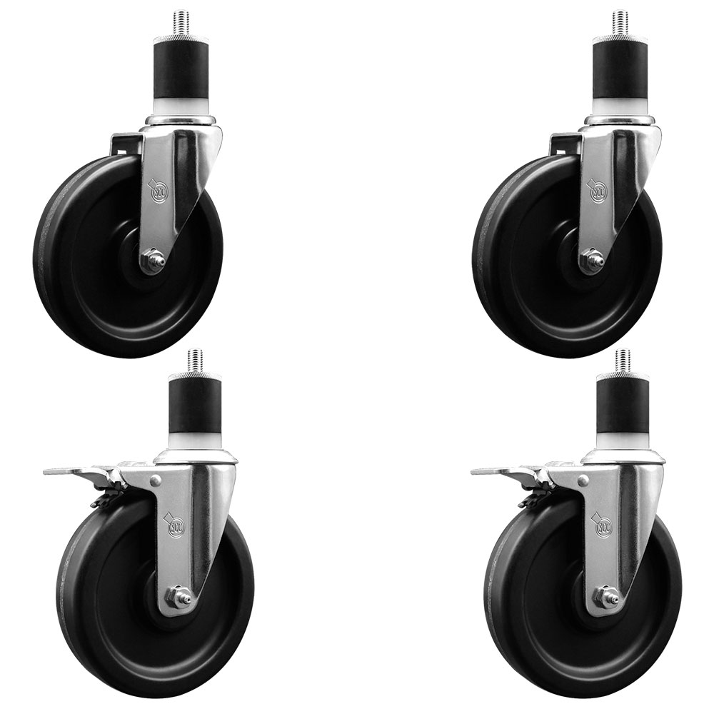 Phenolic Swivel Expanding Stem Caster Set of 4 w/Roller Bearings - 6" x 1.5" Black Wheels and 1-7/8" Stems - Includes 2 with Total Locking Brakes - 1200 lbs Total Capacity - Service Caster Brand — photo 1