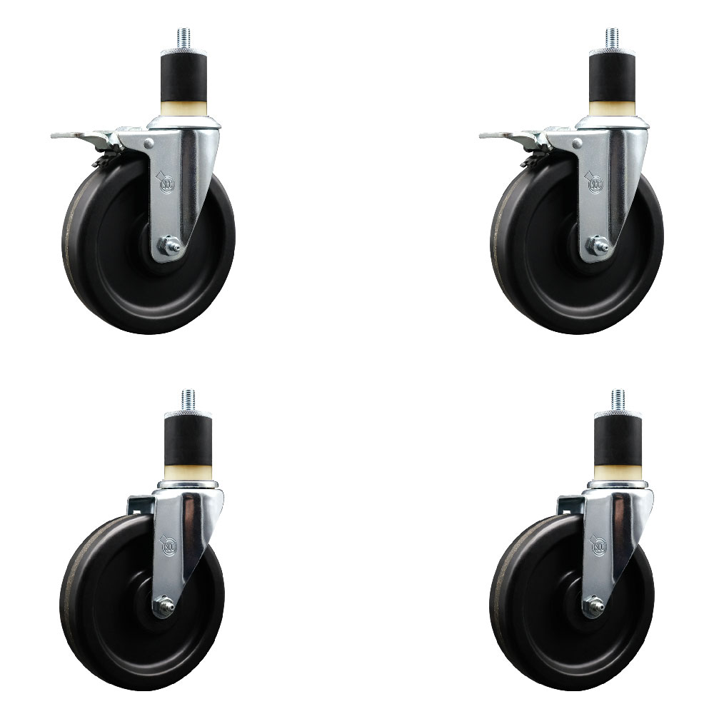 Phenolic Swivel Expanding Stem Caster Set of 4 with 6 Inch Black Wheels and 1-7/8" Stems - Includes 2 with Total Locking Brakes - 1200 lbs Total Capacity - Service Caster Brand — photo 1
