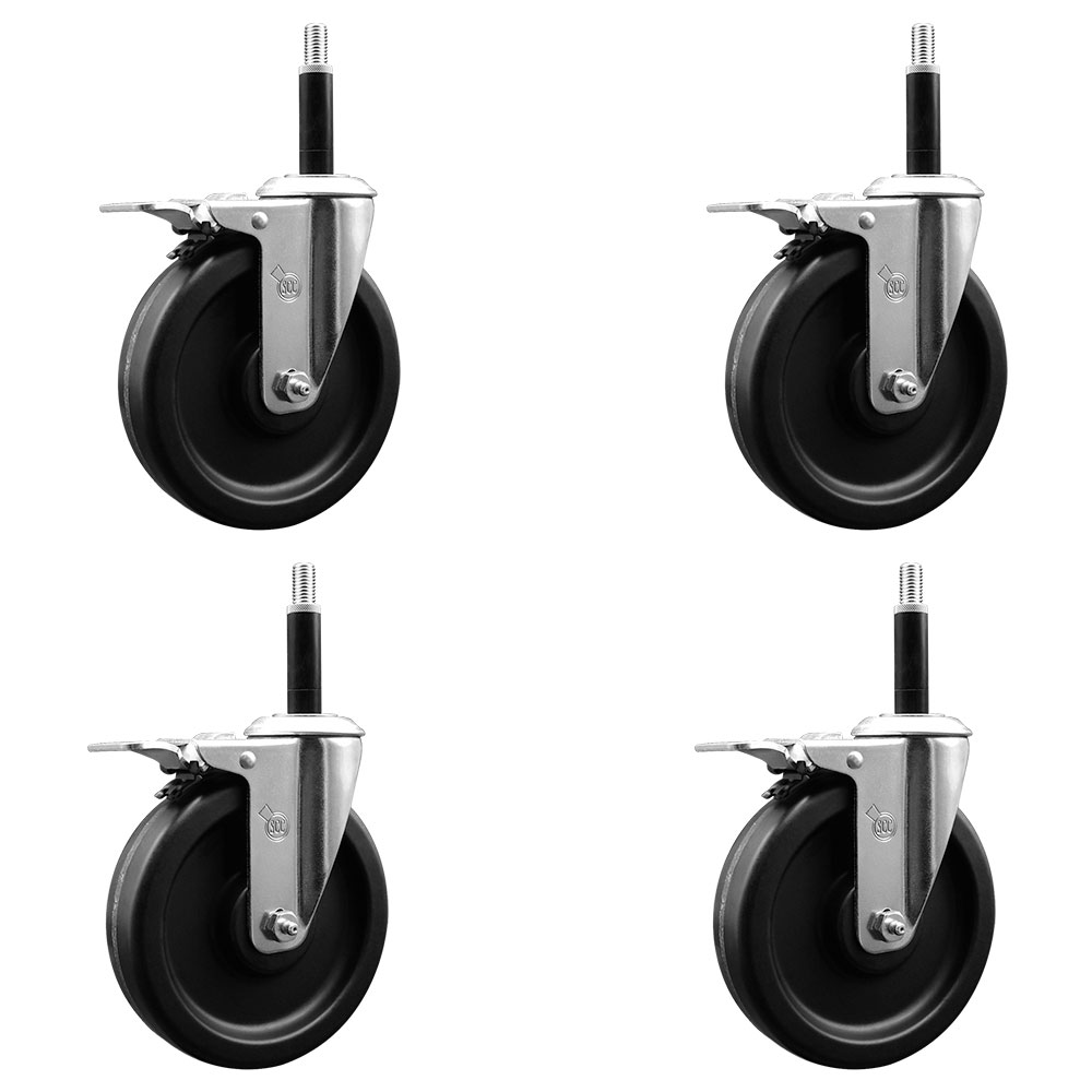 Phenolic Swivel Expanding Stem Caster Set of 4 with Roller Bearings - 6" x 1.5" Black Wheels and 3/4" Stems - Includes 4 with Total Lock Brakes - 1200 lbs Total Capacity - Service Caster Brand — photo 1