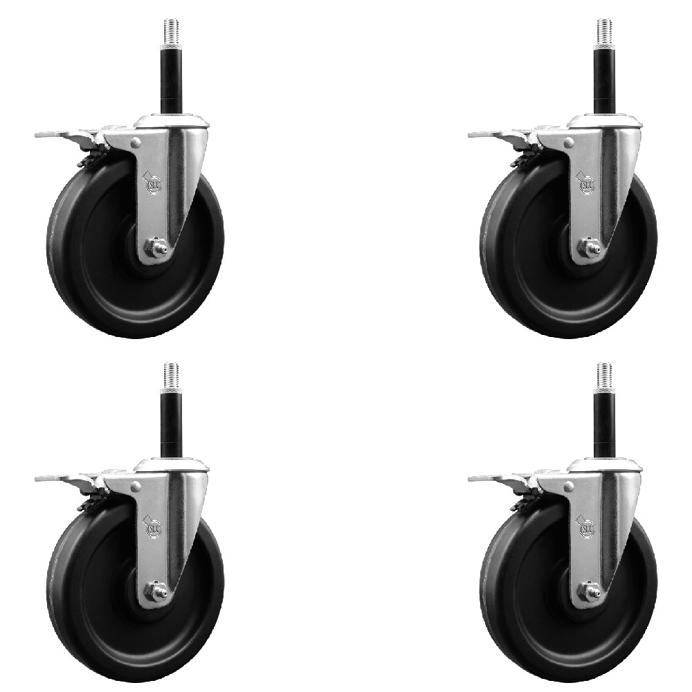 Phenolic Swivel Expanding Stem Caster Set of 4 with 6 Inch Black Wheels and 3/4" Stems - Includes 4 Swivel with Total Locking Brakes - 300 lbs. Capacity Per Caster - Service Caster Brand — photo 1