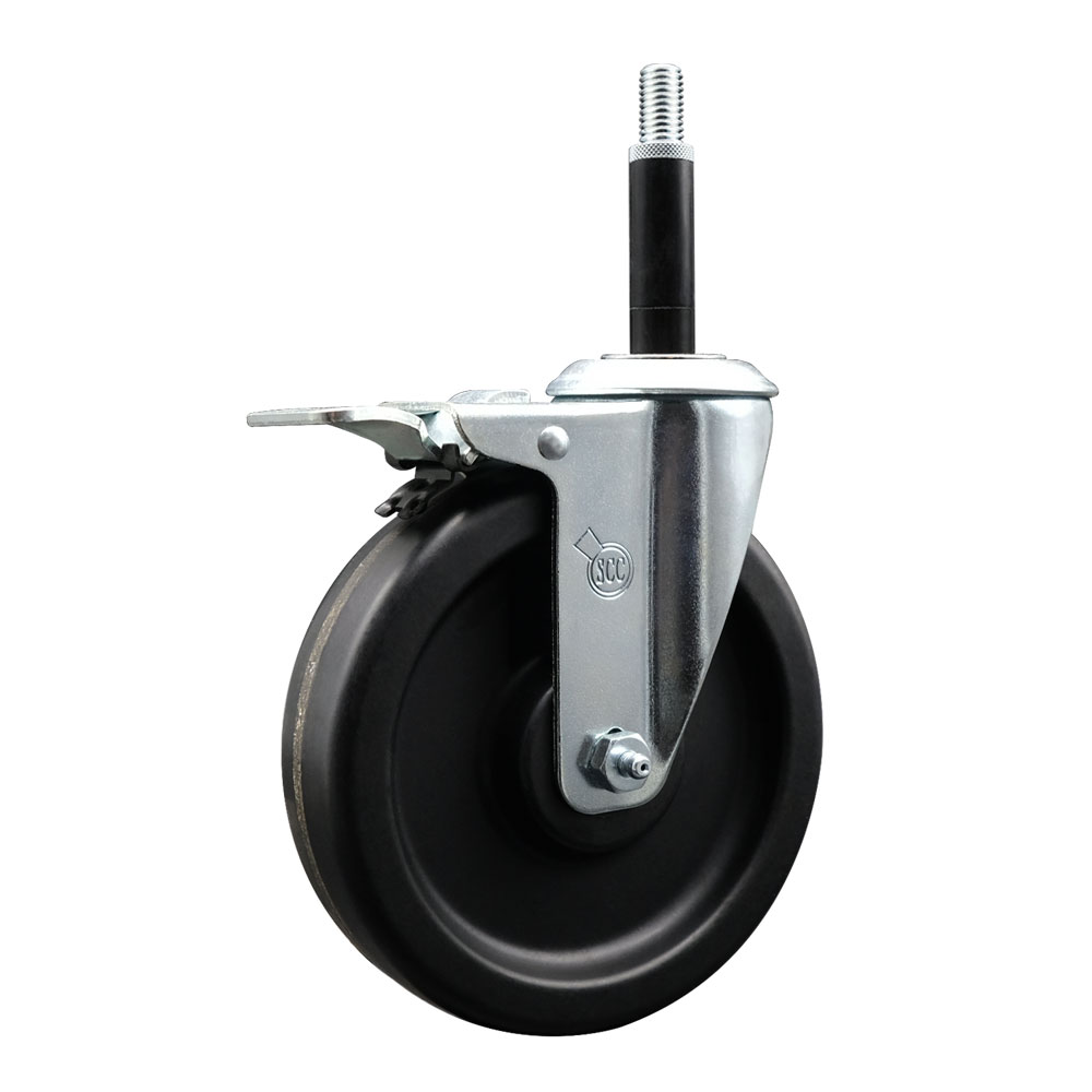 Phenolic Swivel Expanding Stem Caster w/Roller Bearing - 6" x 1.5" Black Wheel and 3/4" Stem & Total Locking Brake - 300 lbs Capacity/Caster - Service Caster Brand — photo 1
