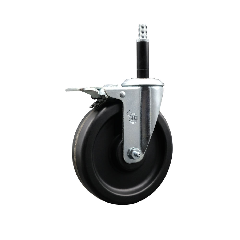 Phenolic Swivel Expanding Stem Swivel Caster with 6 Inch Black Wheel and 3/4" Stem & Total Locking Brake - 300 lbs. Capacity Per Caster - Service Caster Brand — photo 1